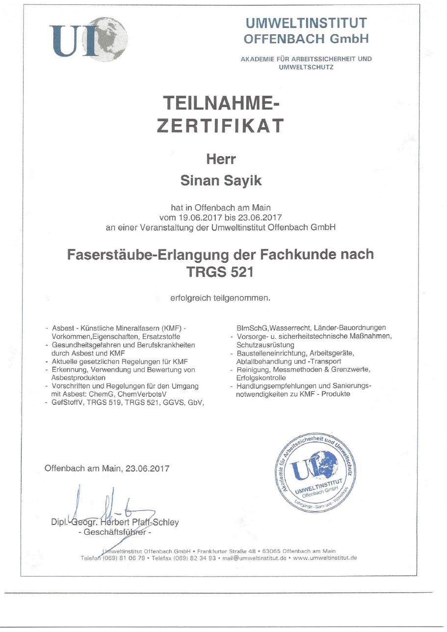 Fachkunde Faserstäube nach TRGS 521 – KMF